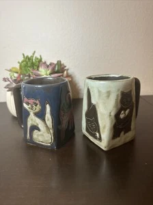 2 Mara KITTY CAT MOUSE Stoneware Coffee Folk Art Pottery Handcrafted MEXICO ** - Picture 1 of 12