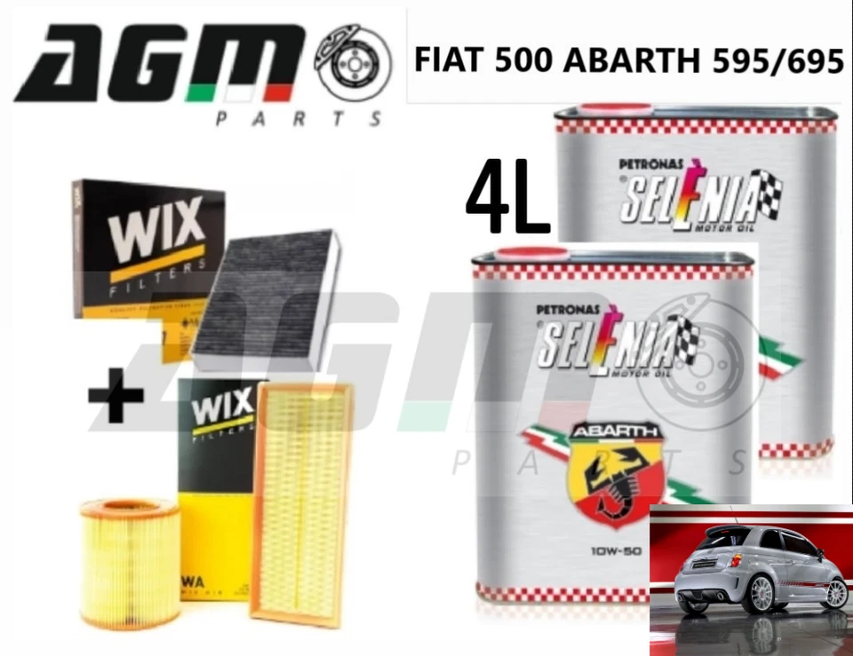 KIT TAGLIANDO 4L OLIO SELENIA Abarth 10w50 + 3 FILTRI WIX FIAT 500 ABARTH 1,4 B - Imagen 1 de 4