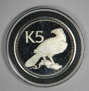 PROOF 1975 FM FRANKLIN MINT PAPUA NW GUINEA SILVER K5 5 FIVE KINA EAGLE Inv#1006 - Picture 1 of 2