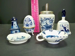 5 pcs -Delft Blue Holland Hand Painted Porcelain Bell Egg & More Vintage Antique - Picture 1 of 15