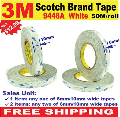  Scotch Brand Tape 9448A White Double Sided Adhesive Tape 50m x 6/10mm - image 1 of 2