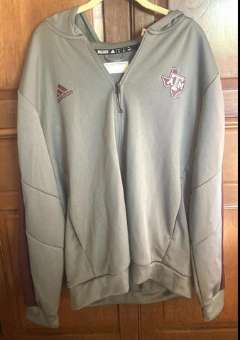 Texas A & M Men’s  Full Zip Jacket/Hoodie XL Gray Aggie Gear Adidas New NWT Cover