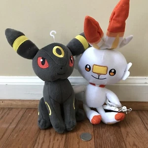 Lot of 2 TOMY 2016 Pokemon Center UMBREON 8” Plush & Toy Factory 2021 SCORBUNNY - Picture 1 of 9