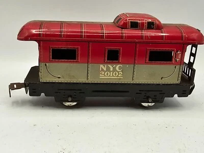De colección Marx Tin 20102 Nueva York Ciudad de Nueva York Boxcar Tren Escala O Caboose Rojo Blanco Foto 1 de 4