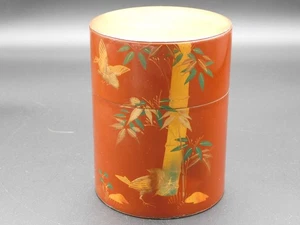 Vintage japanische handbemalte Dose Tee Kanister mit Innendeckel 4,5" Vögel Bambus - Bild 1 von 18