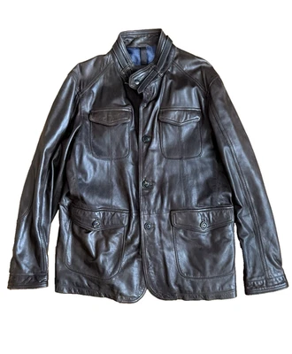 Chaqueta con botones Massimo Dutti vintage de cuero de oveja marrón para hombre L Foto 1 de 4