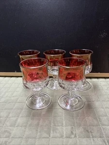 Vintage Kings Crown Ruby Cranberry Flashed Thumbprint 4½” T. Wine Glasses Set 5 - Picture 1 of 6