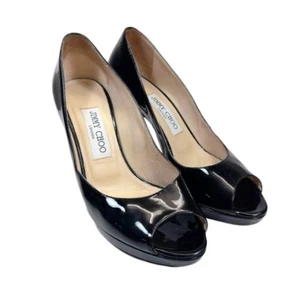 Zapatos de salón Jimmy Choo para mujer 37,5 Luna Peep Toe nude charol hechos en Italia - Imagen 1 de 15