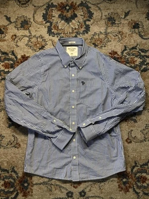 Abercrombie & Fitch Shirt Mens 2XL Blue White Stripe Button Down Muscle Fit - Image 1 of 4