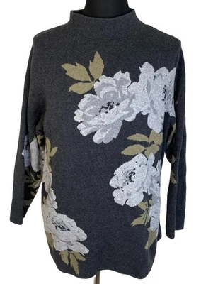 J Jill Sweater Womens 2X Gray Floral Pullover Mock Neck Cotton Blend - Image 1 of 4