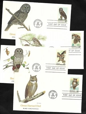 #1760-1763 15c American Owls - Set of 4 Fleetwood FDCs - Image 1 of 4