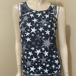 Women’s Blue White Stars Polyester Casual Stretch Summer Relaxed Size M T-shirt - Picture 1 of 12