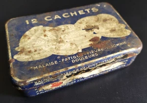 Boîte métal 12 cachets malaise fatigue insomnie douleur. Kalmine Metadier. - Zdjęcie 1 z 4