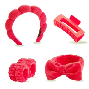 5 Piece Pack Spa Headband Unisex Red Set Headband for Washing Face and Makeup - Picture 1 of 8