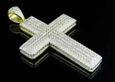 14K Yellow Gold Plated 4.00 Ct Round Cut Lab Created Diamond Cross Shape Pendant - Image 1 of 4