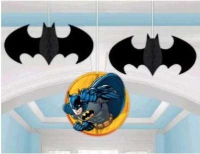 Decoraciones de panal de Batman ~ Batman noche oscura fiesta de cumpleaños colgantes 3ct. Foto 1 de 4