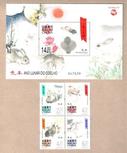 Estampillas de saludo de conejo de Año Nuevo China Macao 2023 + zodiaco S/S - Imagen 1 de 1