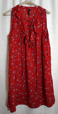 Mujer Rojo M Sin Mangas Floral Volantes Cuello en V Hasta la Rodilla Vestido Una Línea Foto 1 de 4