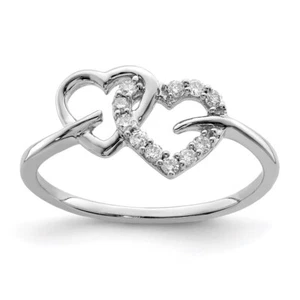 Sterling Silver Rhodium Plated Diamond Double Heart Ring Size 6 - Picture 1 of 4