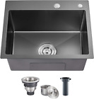 Rovogo 20X16x9 Inch Top Mount Single Bowl Kitchen Sink With 2 Hole, 304 Stainles
