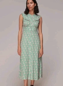 WHISTLES GREEN CUT OUT LEAF PRINT SUMMER MIDI DRESS UK14 RRP £139 - Picture 1 of 17