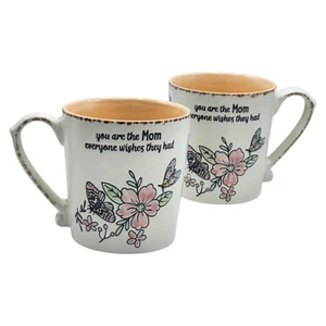 Spectrum Designz Mothers Day Hand Painted Floral Ceramic Coffee Mug 16oz Set 2pc - Picture 1 of 11