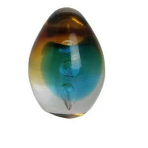 Vintage Murano (?) Heavy Glass 3 Bubbles Paperweight Blue/Amber Color No Marking - Picture 1 of 5