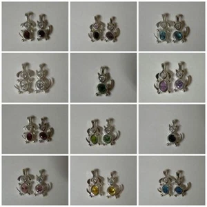Sterling Silver Pet DOG or CAT Family BIRTHSTONES CHARM PENDANT SPACER - Picture 1 of 13