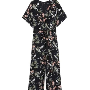 Banana Republic Size 10P Floral Birdseye Crane Print Jumpsuit Wide Leg - Picture 1 of 6