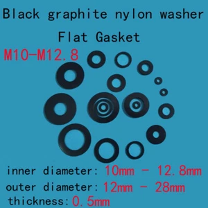 0.5mm Thickness M10-M12.8 Black Graphite Nylon Washers Flat Gasket 12mm-28mm OD - Picture 1 of 2