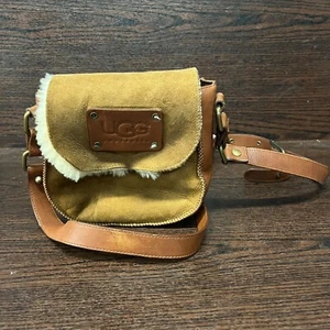 UGG Womens Handbag Brown Leather Faux Fur Lined Adjustable Crossbody Bag - Picture 1 of 13