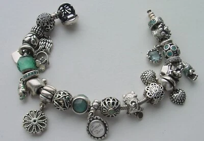 PANDORA ARMBAND 22 BEADS CHARMS STERLINGSILBER 925" - 20,5 cm lang,  85 g schwer - Bild 1 von 4