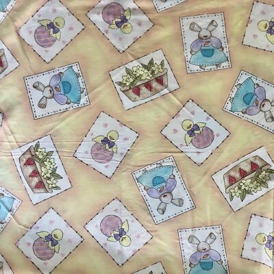 2 yd 9" JoAnn Yellow Spring Easter Chicks Bunnies Daffodils Cotton Quilt Fabric - Image 1 of 4