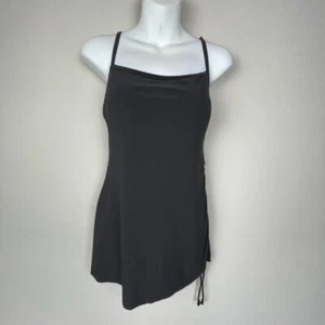 AQUA GREEN Drawstring Ruched Side One Piece Swimsuit Swim Dress Black Sz Small - Picture 1 of 6