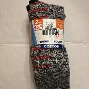 Kodiak Boys Thermal Socks Black/Red White Large size 3-9 2 pair pack - Picture 1 of 3