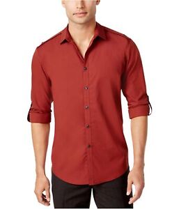 I-N-C Mens LS Utility Button Up Shirt, Red, XX-Large