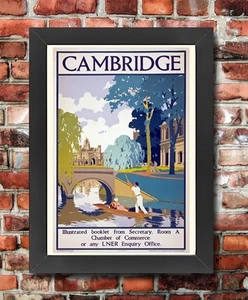 Póster de viaje TX32 vintage 1930 LNER CAMBRIDGE enmarcado ferrocarril reimpreso A3/A4 - Imagen 1 de 1