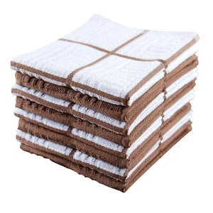 Asciugamani da cucina tovaglie 100% cotone, set di 8, traino in tessuto marrone e bianco - Foto 1 di 6