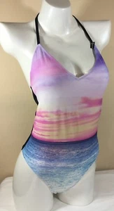 VICTORIA'S SECRET PINK HIGH LEG HALTER ONEPIECE OCEAN CHEEKY RUCHED BACK S F2084 - Picture 1 of 2