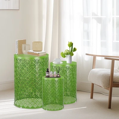 Juego de 3 mesas auxiliares redondas con marco de metal para exteriores Foto 1 de 4