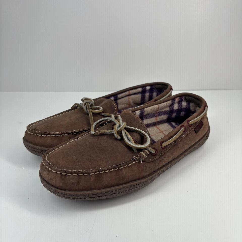 Zapatillas mocasín L.L.Bean cosidas a mano forradas de franela para mujer 8M marrón gamuza Foto 1 de 4