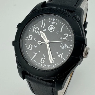 Timex Expedition Military Quartz Watch Men 100m Black Leather Analog New Battery - Image 1 of 4