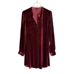 Eileen Fisher Velvet Silk Blend Button Up Tunic Top Women Size Medium Burgundy - Picture 1 of 6