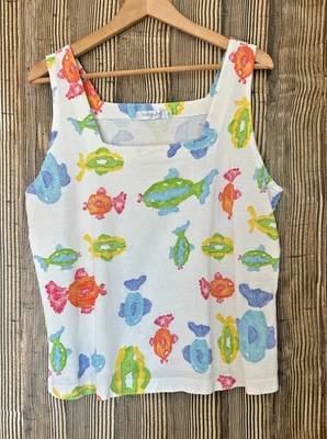 Fresh Produce Women's Tank Top Sz XL Square Neck Beach Fish Colorful Beach Read - Image 1 of 4