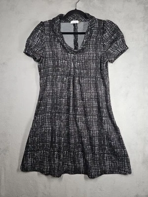 Vestido Calvin Klein Corto Puff Slv Negro Gris Blanco Cuadros Cortina Capucha Cuello Talla 12  Foto 1 de 4