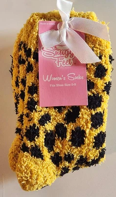 Zapatos calcetines difusos Snuggle Feet para mujer talla 5-9 amarillo y negro Foto 1 de 3