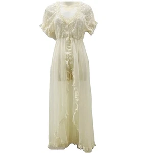 Tosca Sheer Bridal Chiffon Peignoir Robe Gown Split Front Pearl Buttons Size M - Picture 1 of 16