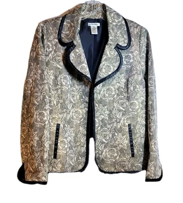 Chaqueta Blazer Laura Ashley Tapiz Floral Negra Metálica Dorada Talla XL Vacaciones  Foto 1 de 4