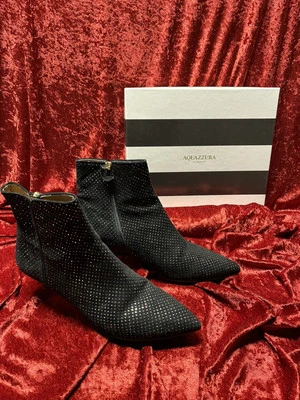 AQUAZZURA Botín “Pintoresco” Negro Disco Terciopelo Botas Italia 40 EE. UU. Talla 10 Foto 1 de 4
