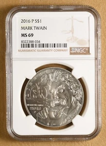 2016 P Mark Twain Commemorative Silver Dollar NGC MS69 - Picture 1 of 2